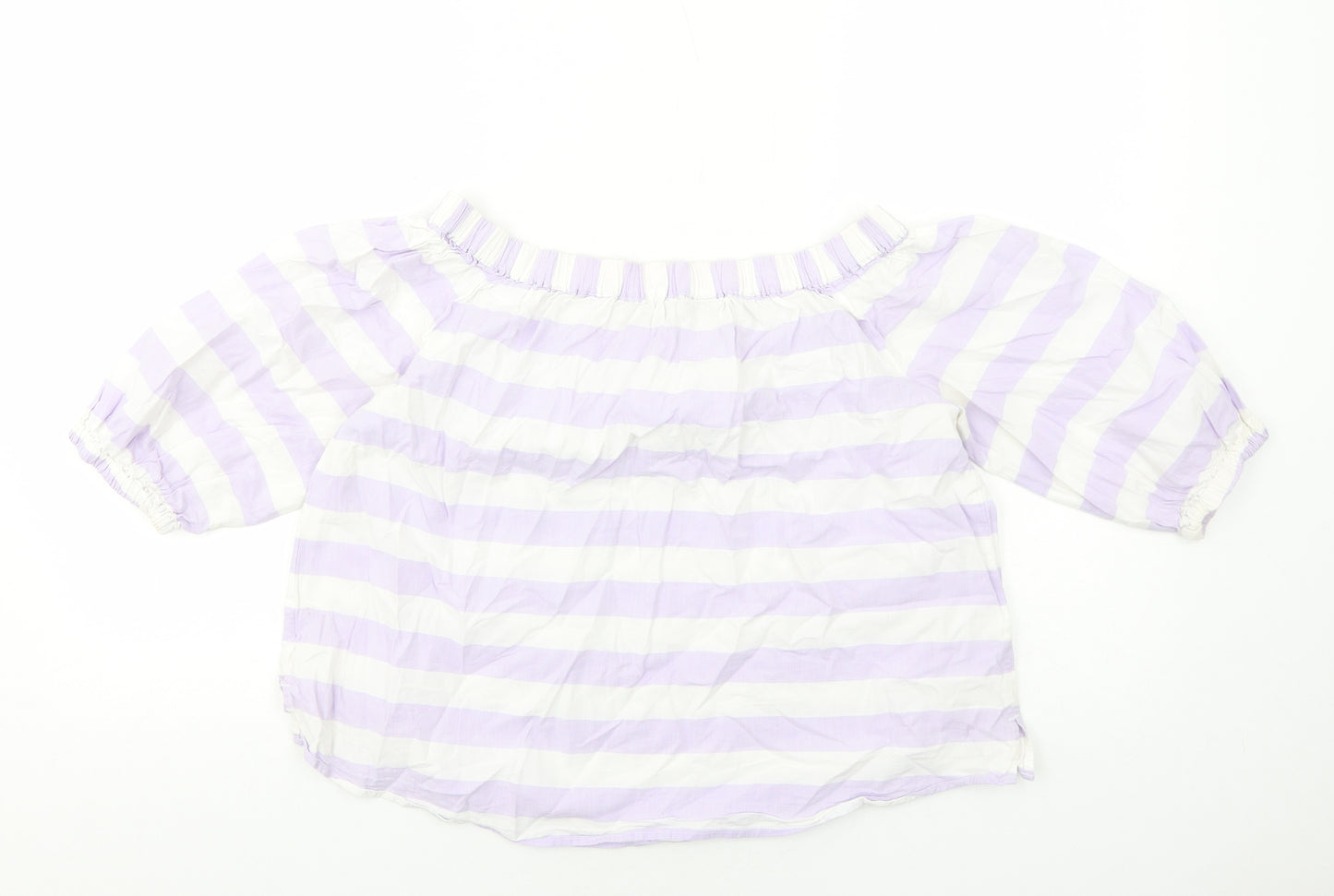 Marks and Spencer Womens Purple Striped Cotton Basic Blouse Size 12 Off the Shoulder - Bardot