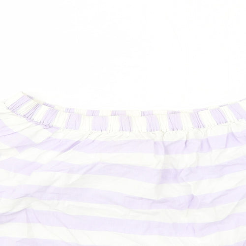Marks and Spencer Womens Purple Striped Cotton Basic Blouse Size 12 Off the Shoulder - Bardot
