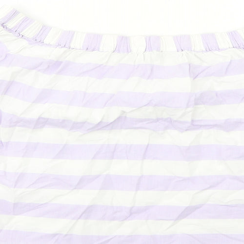 Marks and Spencer Womens Purple Striped Cotton Basic Blouse Size 12 Off the Shoulder - Bardot