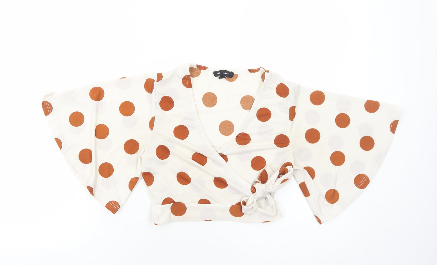 New Look Womens Ivory Polka Dot Polyester Wrap Blouse Size 8 V-Neck - Angel Sleeve