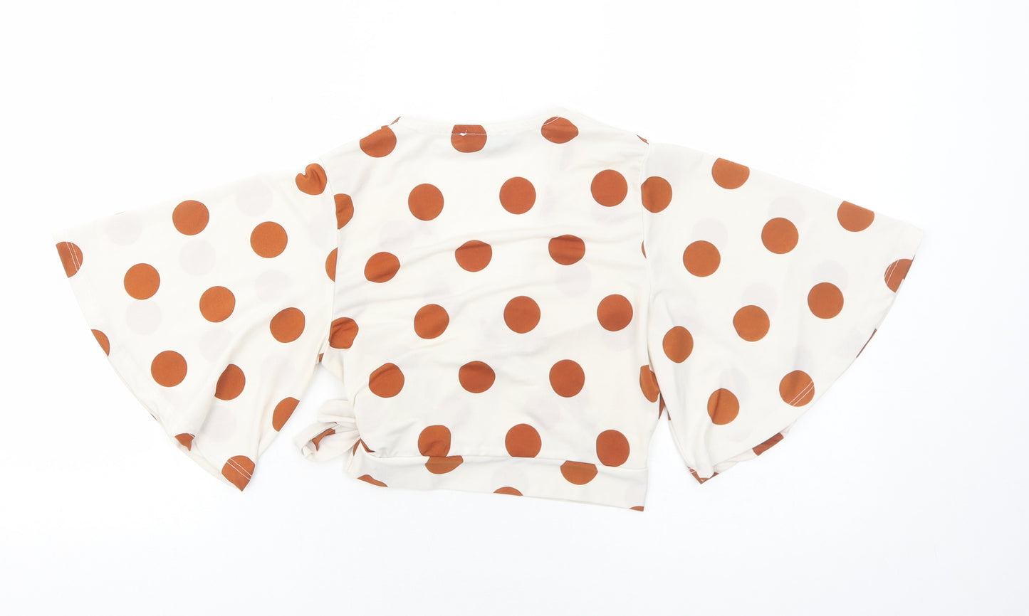 New Look Womens Ivory Polka Dot Polyester Wrap Blouse Size 8 V-Neck - Angel Sleeve