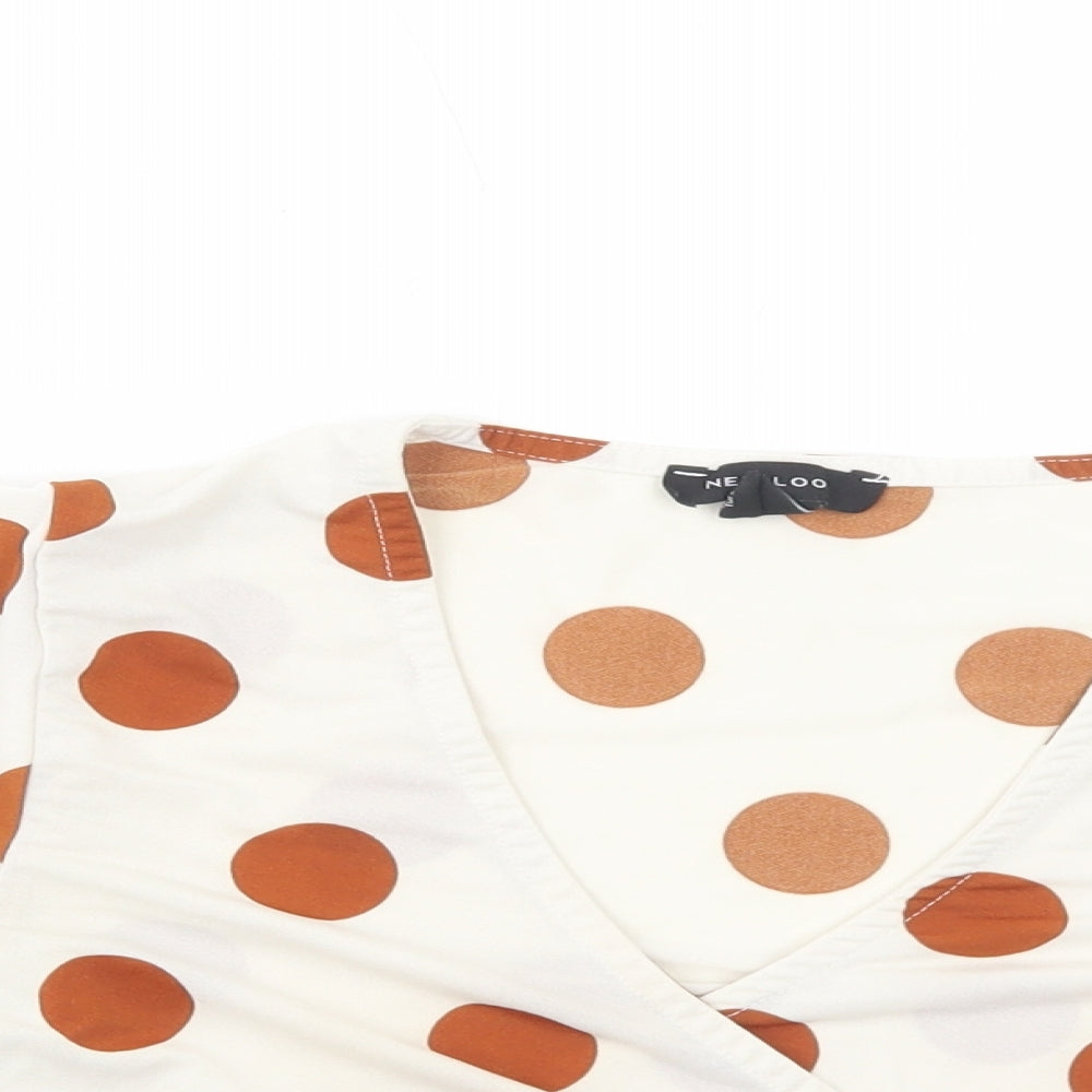 New Look Womens Ivory Polka Dot Polyester Wrap Blouse Size 8 V-Neck - Angel Sleeve