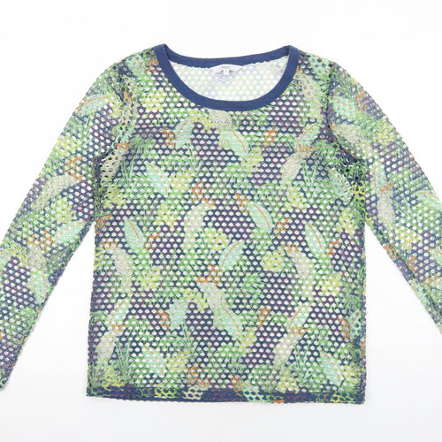 NEXT Womens Green Geometric Viscose Basic T-Shirt Size 10 Round Neck - Leaf Print
