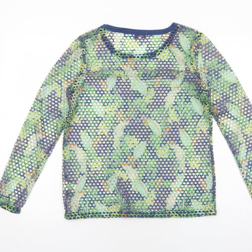 NEXT Womens Green Geometric Viscose Basic T-Shirt Size 10 Round Neck - Leaf Print