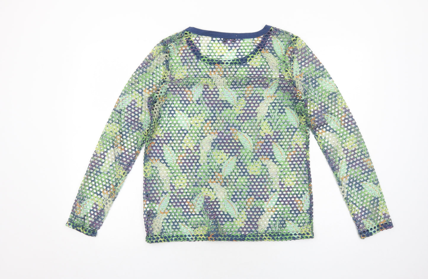 NEXT Womens Green Geometric Viscose Basic T-Shirt Size 10 Round Neck - Leaf Print