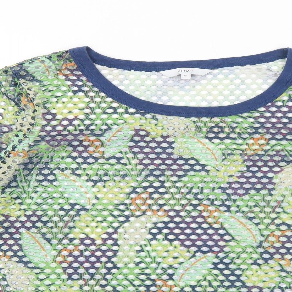 NEXT Womens Green Geometric Viscose Basic T-Shirt Size 10 Round Neck - Leaf Print