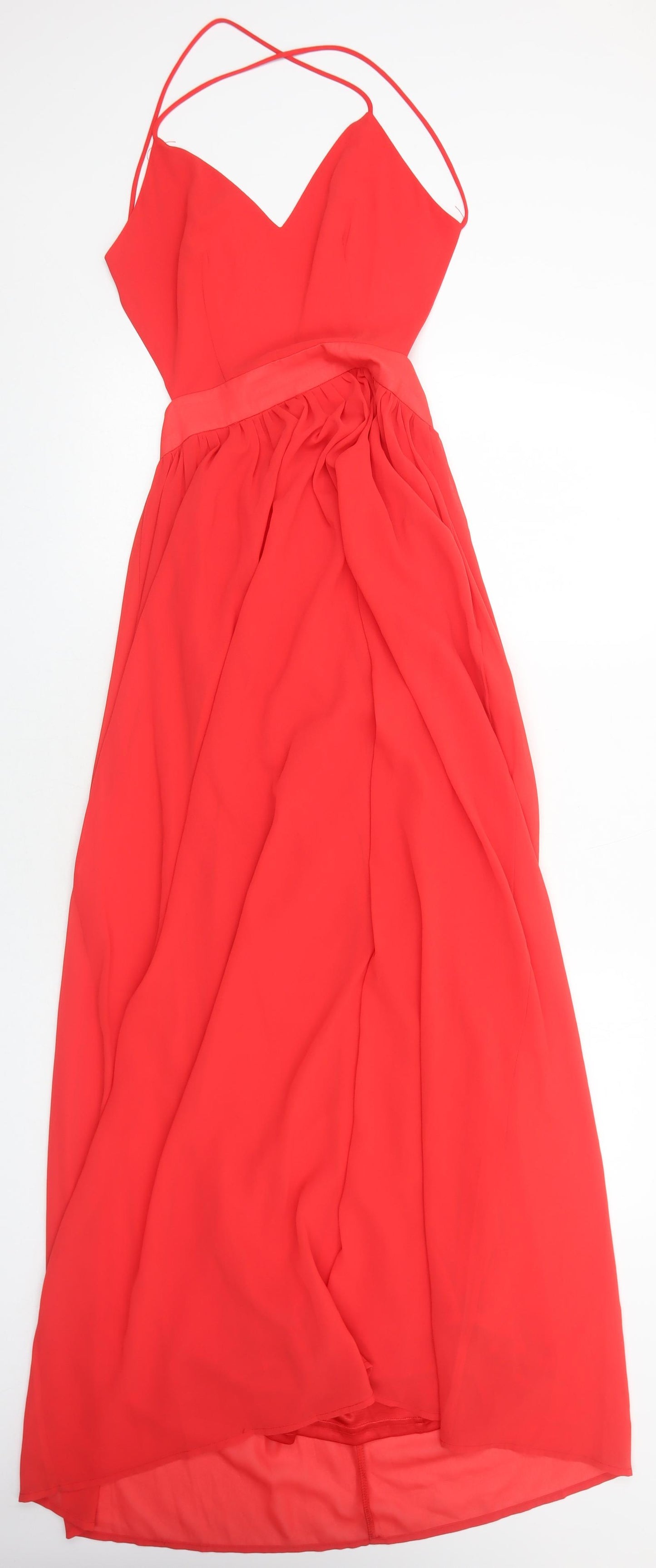 Preworn Womens Red Polyester Maxi Size S V-Neck Zip