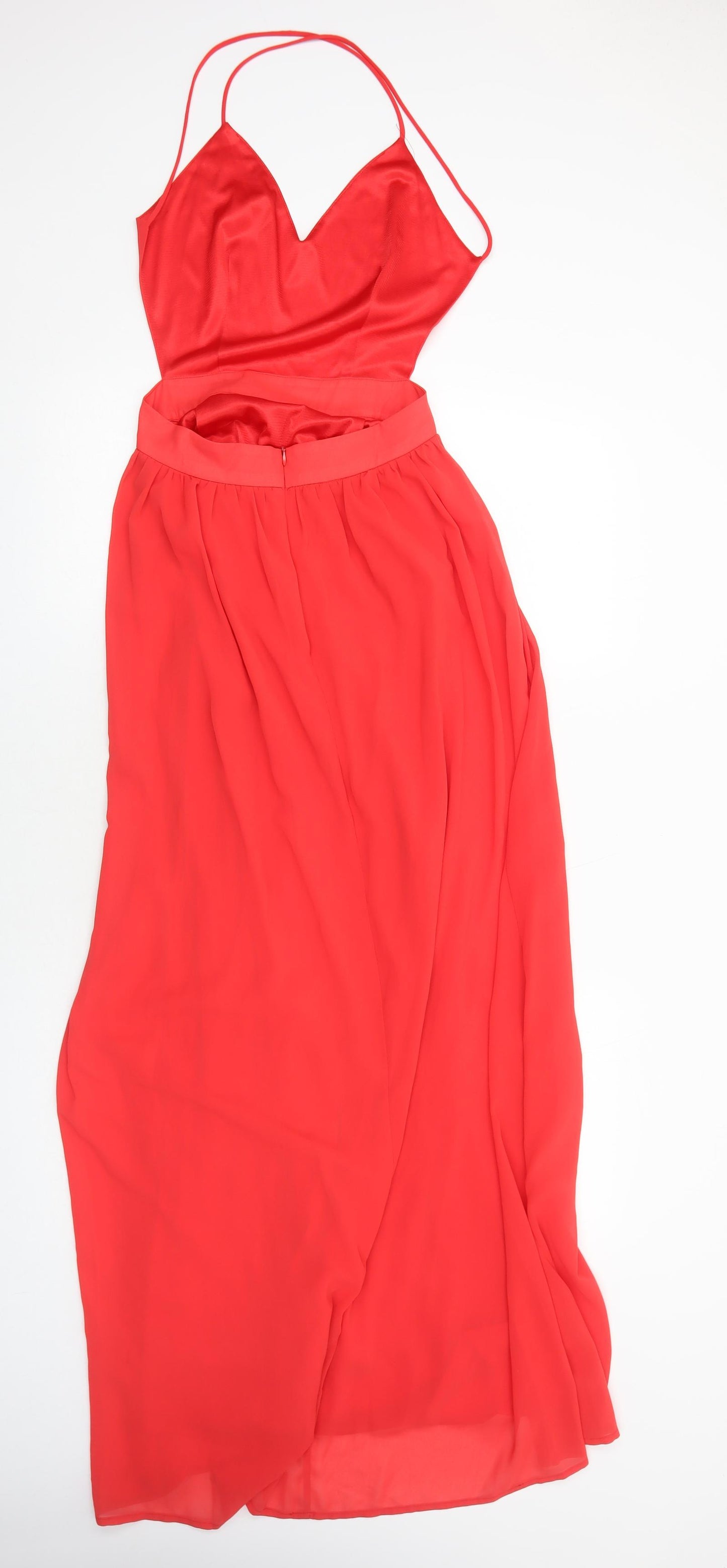 Preworn Womens Red Polyester Maxi Size S V-Neck Zip