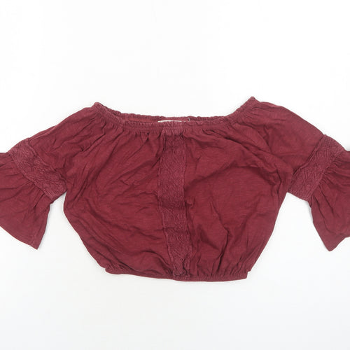 Miss Selfridge Womens Red Viscose Cropped Blouse Size 6 Boat Neck