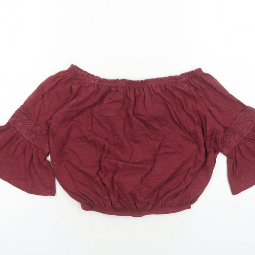 Miss Selfridge Womens Red Viscose Cropped Blouse Size 6 Boat Neck