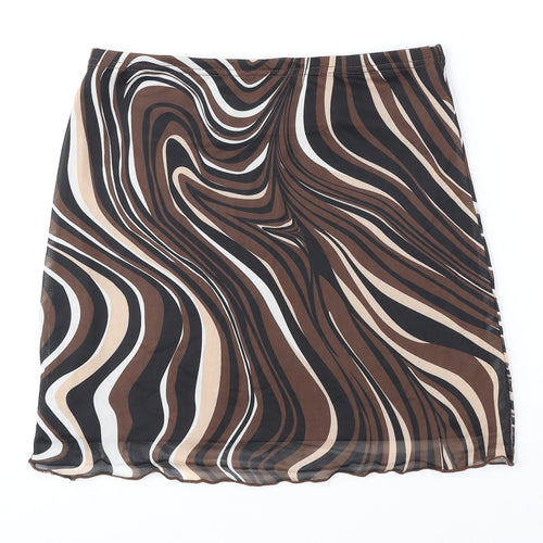 SheIn Womens Brown Geometric Polyester A-Line Skirt Size S