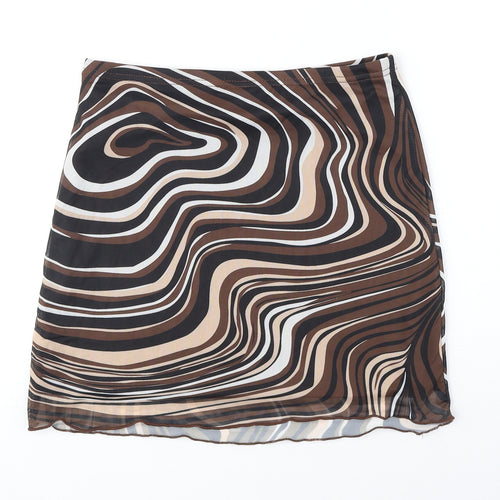 SheIn Womens Brown Geometric Polyester A-Line Skirt Size S
