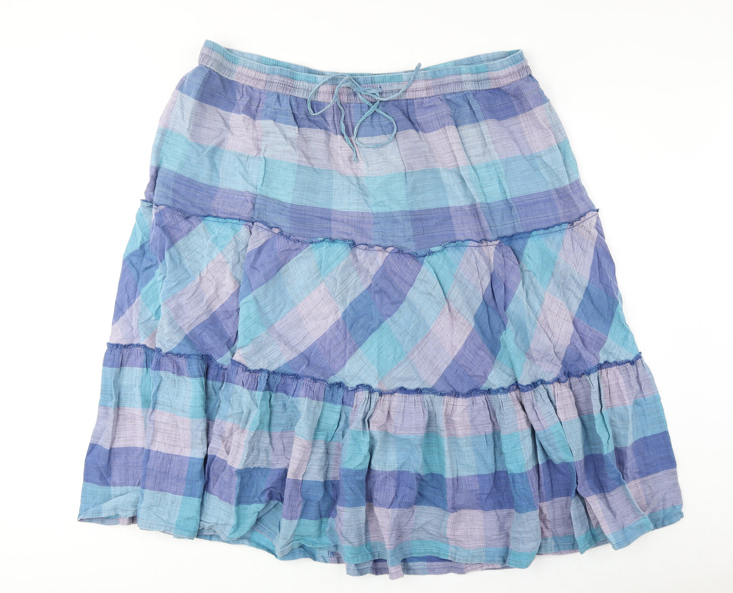 Bonmarché Womens Blue Check Cotton Peasant Skirt Size 24 Drawstring