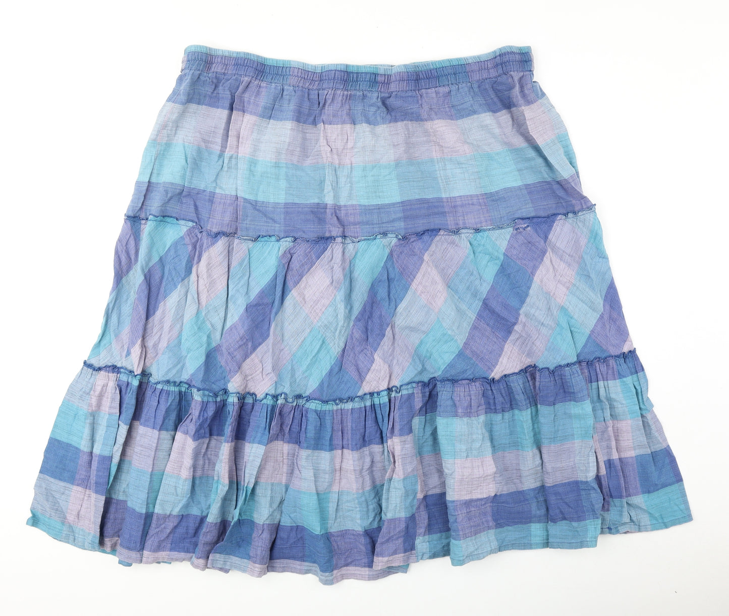 Bonmarché Womens Blue Check Cotton Peasant Skirt Size 24 Drawstring