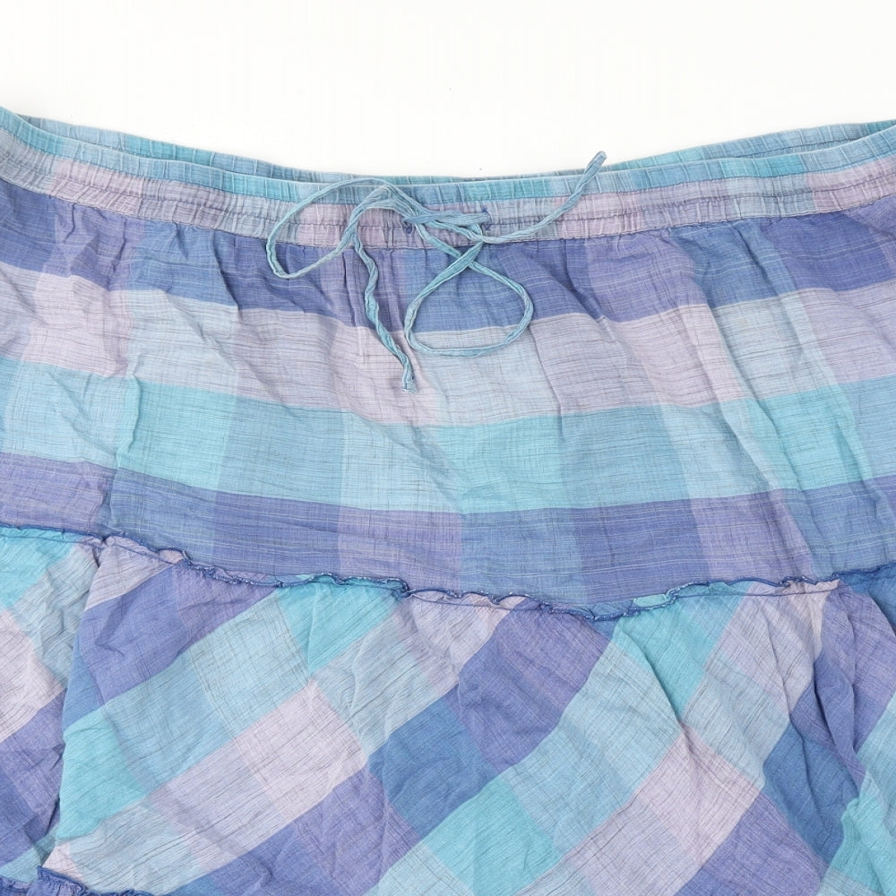 Bonmarché Womens Blue Check Cotton Peasant Skirt Size 24 Drawstring