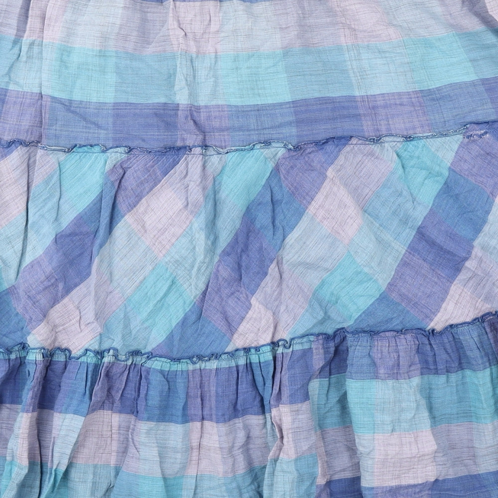 Bonmarché Womens Blue Check Cotton Peasant Skirt Size 24 Drawstring