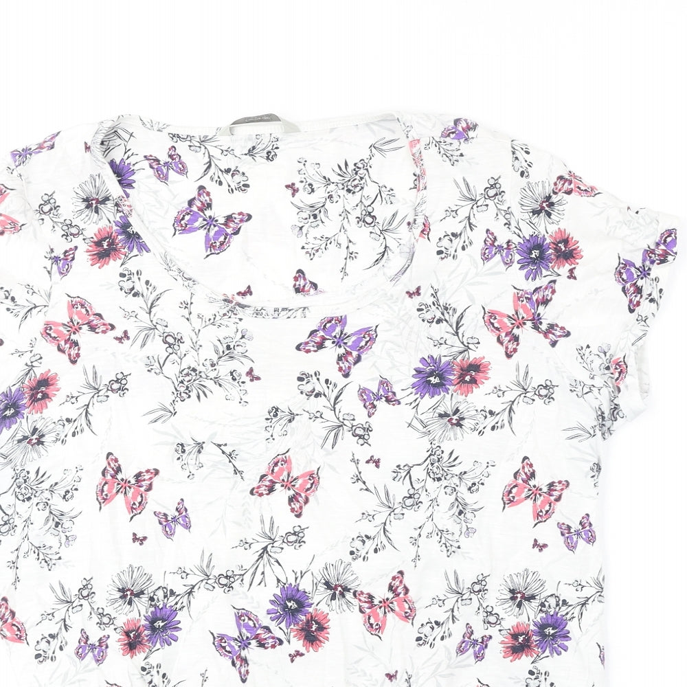 George Womens White Geometric Polyester Basic T-Shirt Size 16 Round Neck - Butterfly Print