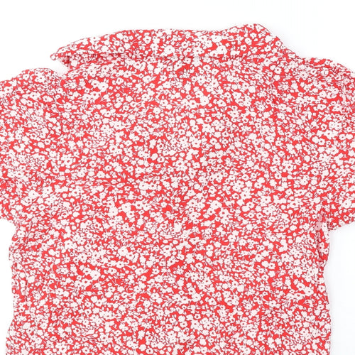 New Look Womens Red Geometric Viscose Basic Blouse Size 12 V-Neck