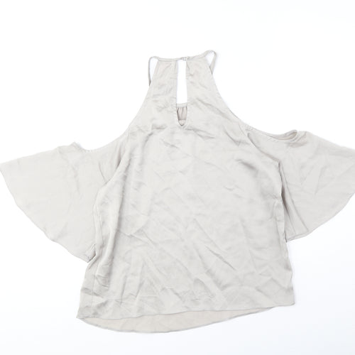 New Look Womens Beige Viscose Basic Tank Size 6 Round Neck - Cold Shoulders