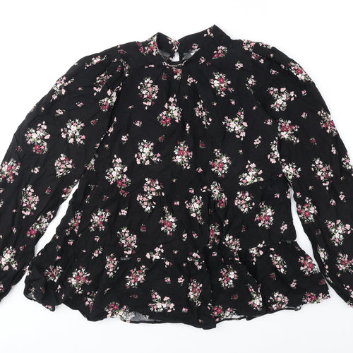Dorothy Perkins Womens Black Geometric Viscose Basic Blouse Size 10 Mock Neck