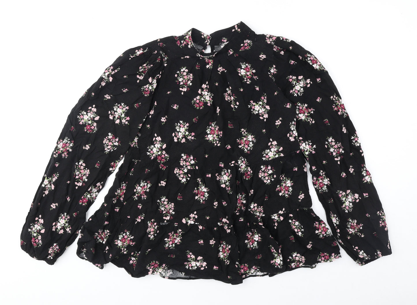 Dorothy Perkins Womens Black Geometric Viscose Basic Blouse Size 10 Mock Neck