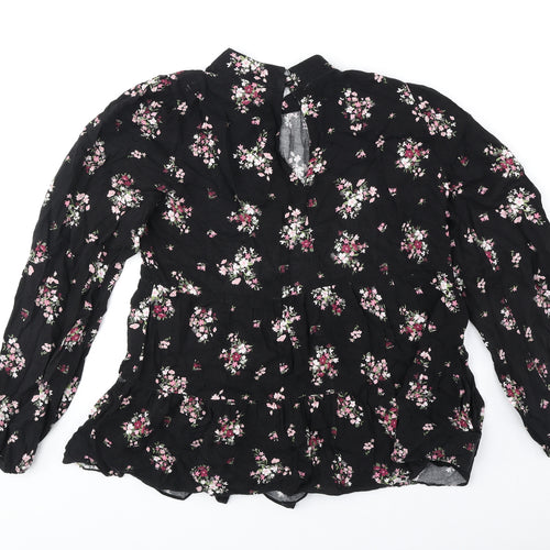 Dorothy Perkins Womens Black Geometric Viscose Basic Blouse Size 10 Mock Neck