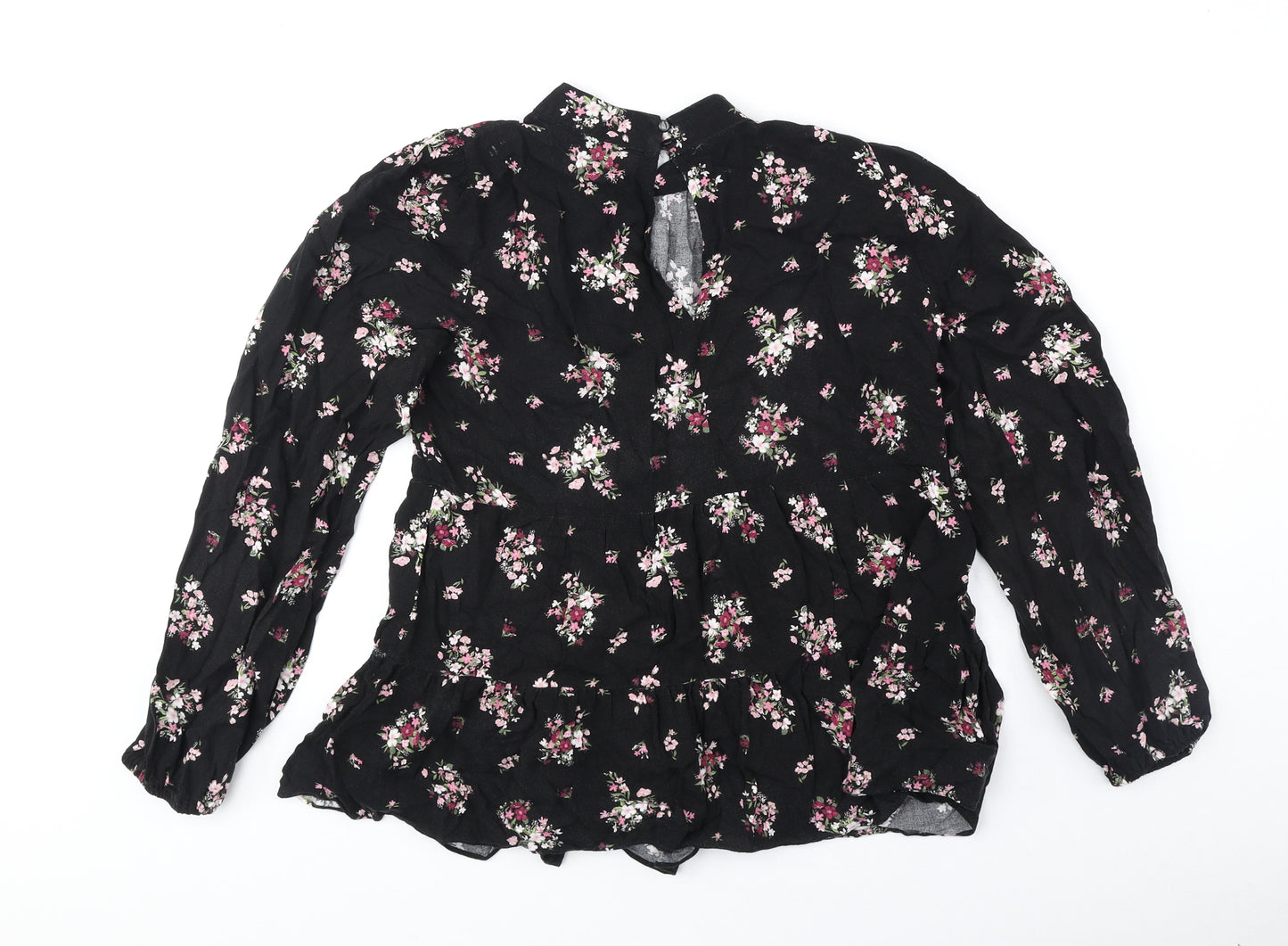 Dorothy Perkins Womens Black Geometric Viscose Basic Blouse Size 10 Mock Neck