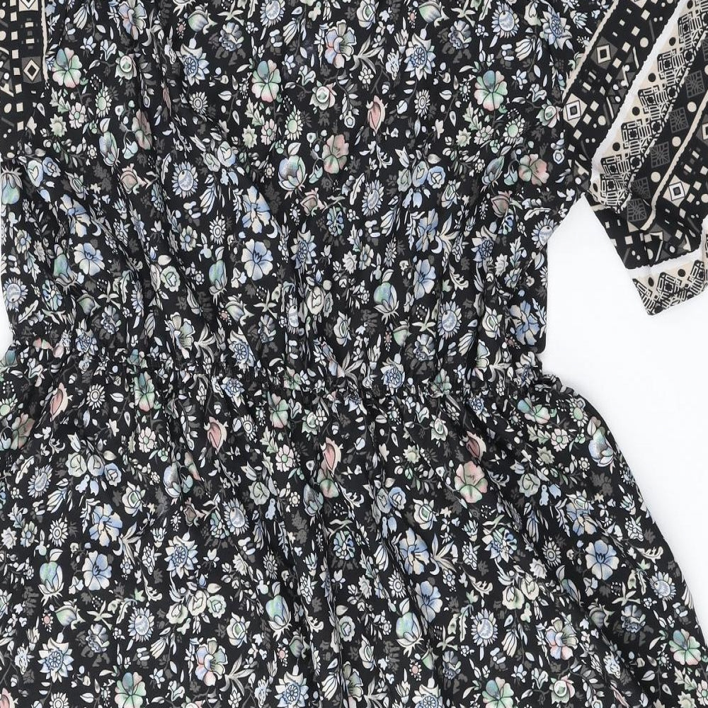 SheIn Womens Black Geometric Polyester A-Line Size 3XL Square Neck Tie