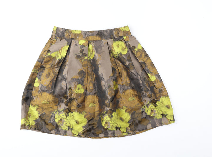 Louche Womens Brown Floral Polyester Tulip Skirt Size 8 Zip