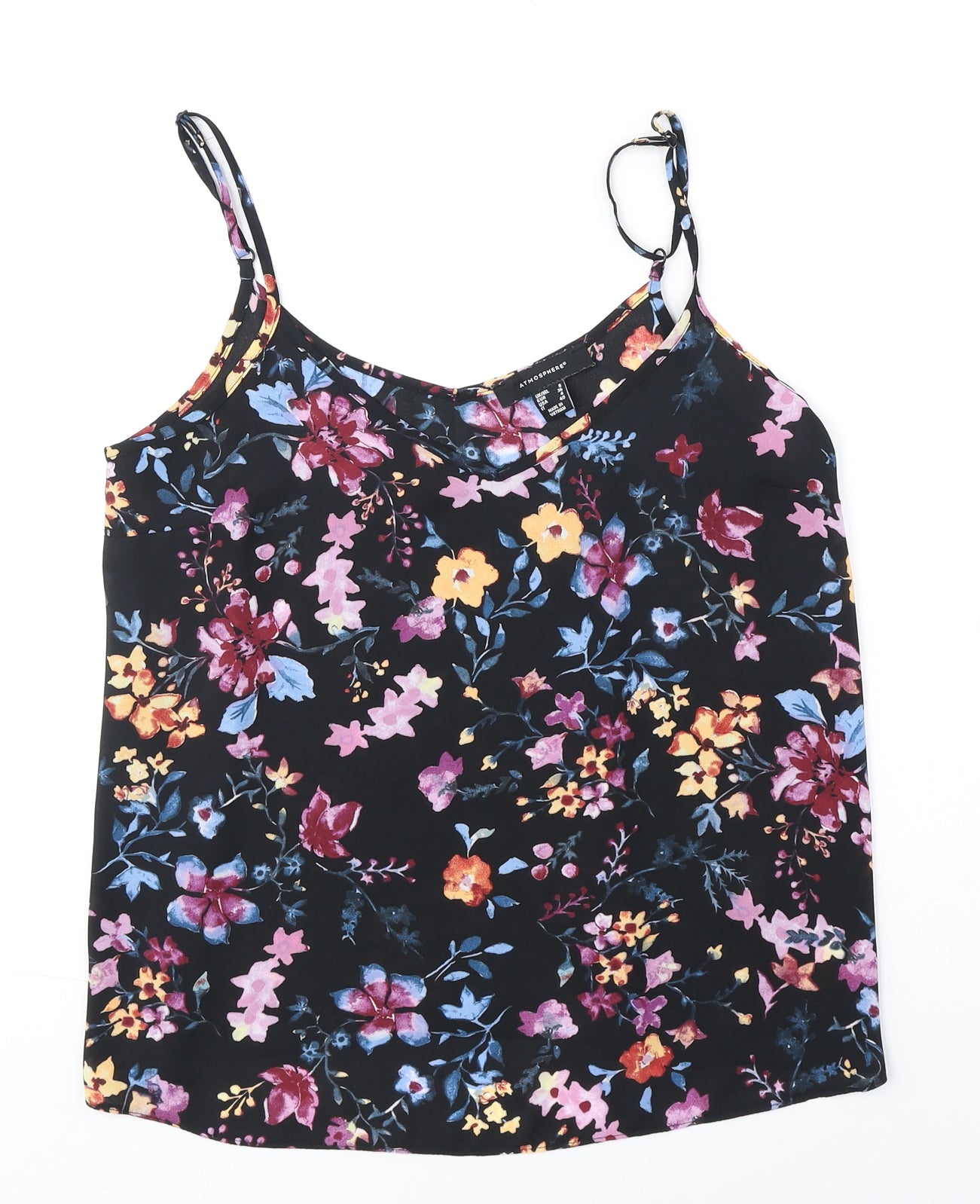 Atmosphere Womens Black Floral Viscose Camisole Tank Size 8 V-Neck