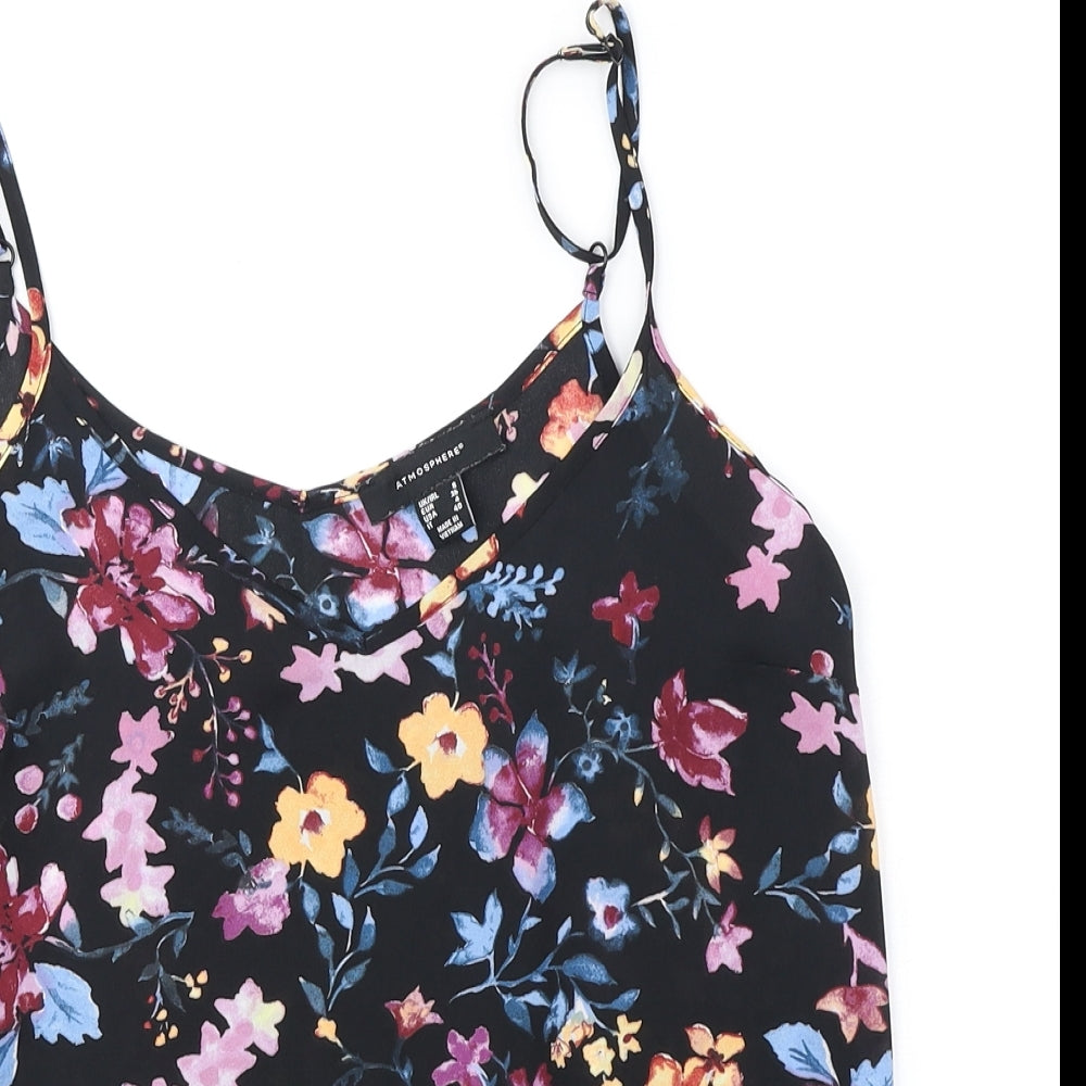 Atmosphere Womens Black Floral Viscose Camisole Tank Size 8 V-Neck