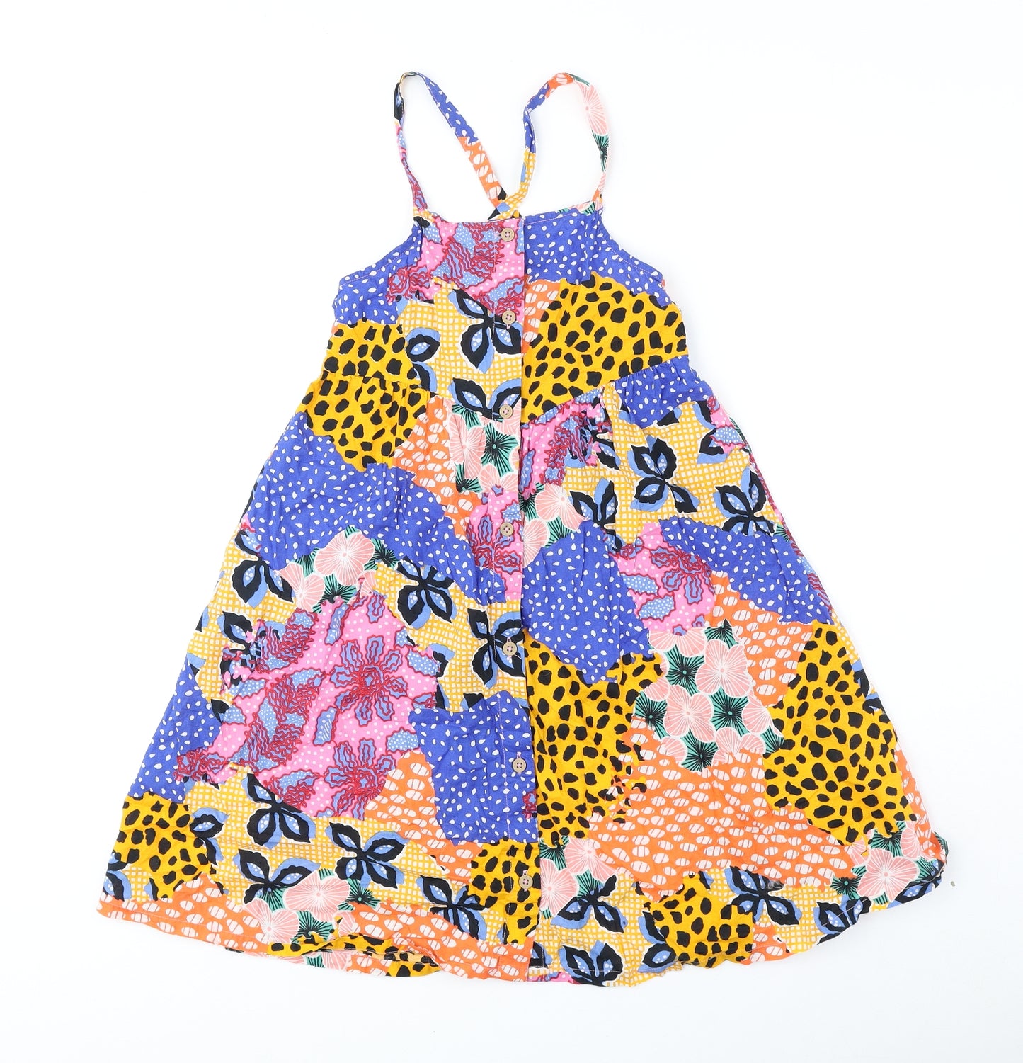 NEXT Girls Multicoloured Geometric 100% Cotton A-Line Size 8 Years Square Neck Button