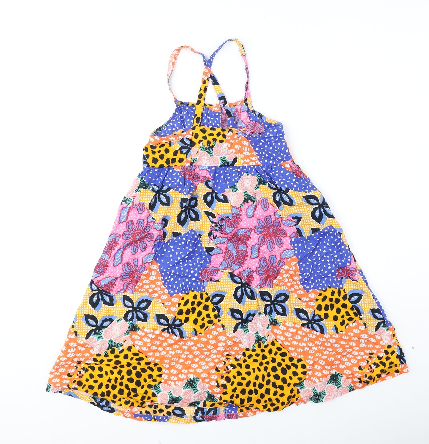 NEXT Girls Multicoloured Geometric 100% Cotton A-Line Size 8 Years Square Neck Button