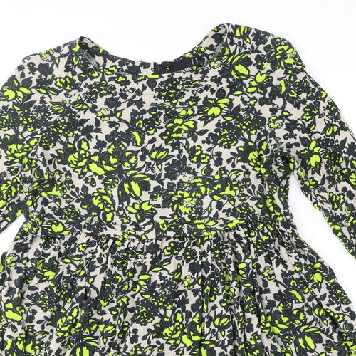 ASOS Womens Green Geometric Viscose A-Line Size 10 Round Neck Zip