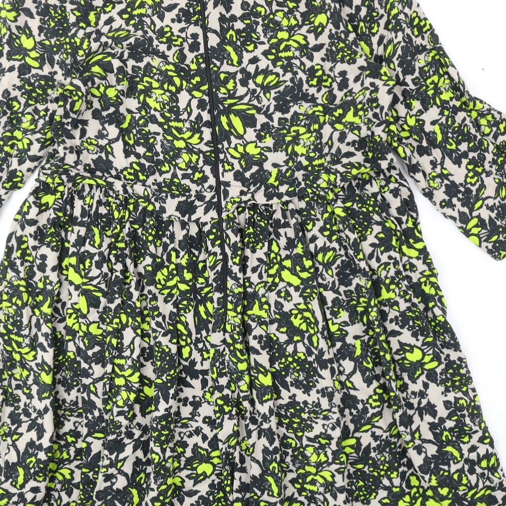 ASOS Womens Green Geometric Viscose A-Line Size 10 Round Neck Zip