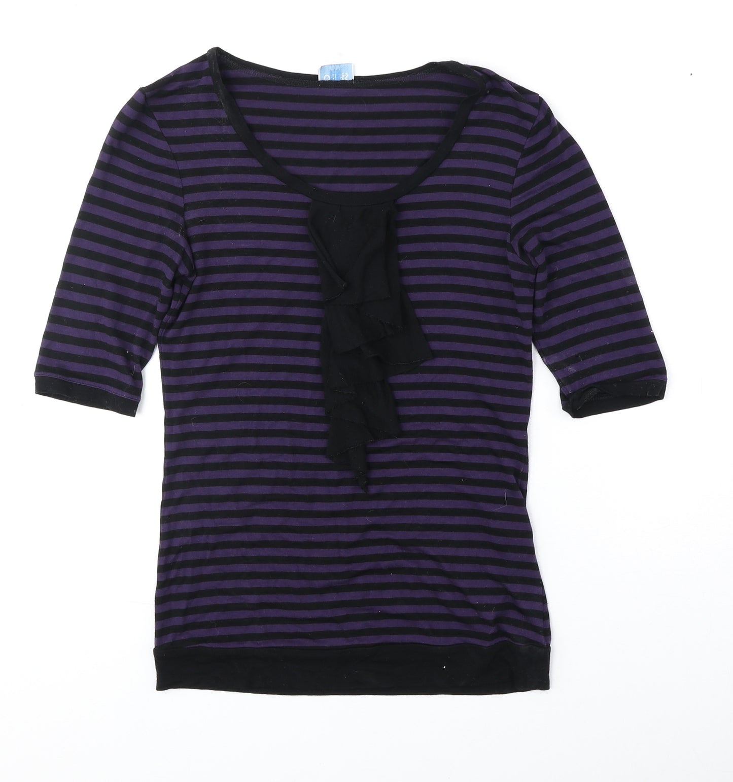 Oasis Womens Purple Striped Polyester Basic Blouse Size 8 Round Neck