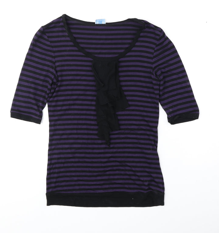 Oasis Womens Purple Striped Polyester Basic Blouse Size 8 Round Neck