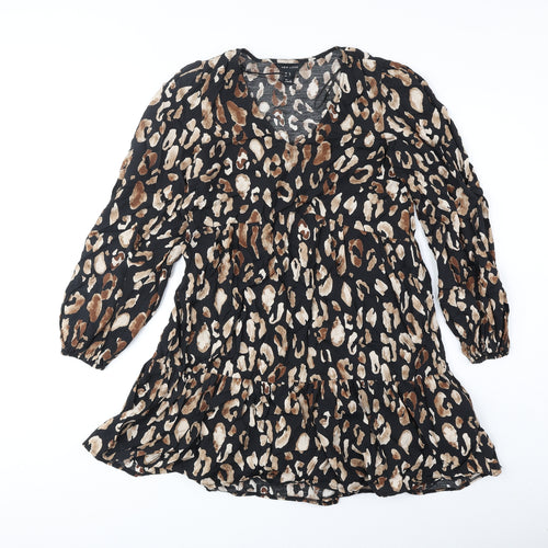 New Look Womens Brown Animal Print Polyester Fit & Flare Size 8 V-Neck Pullover - Leopard Pattern