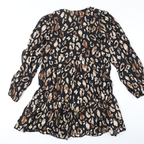 New Look Womens Brown Animal Print Polyester Fit & Flare Size 8 V-Neck Pullover - Leopard Pattern