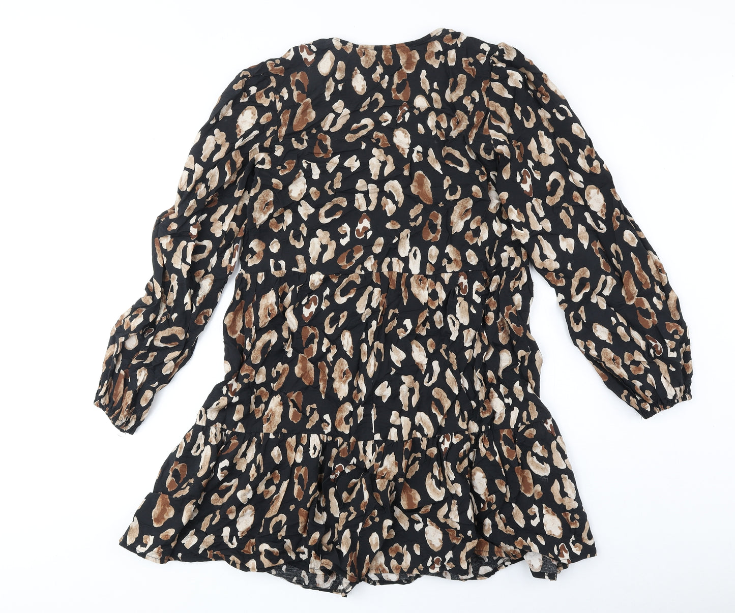New Look Womens Brown Animal Print Polyester Fit & Flare Size 8 V-Neck Pullover - Leopard Pattern