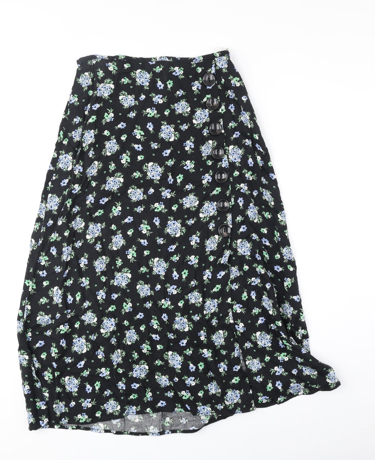 Stradivarius Womens Black Floral Polyester Peasant Skirt Size 10 Zip