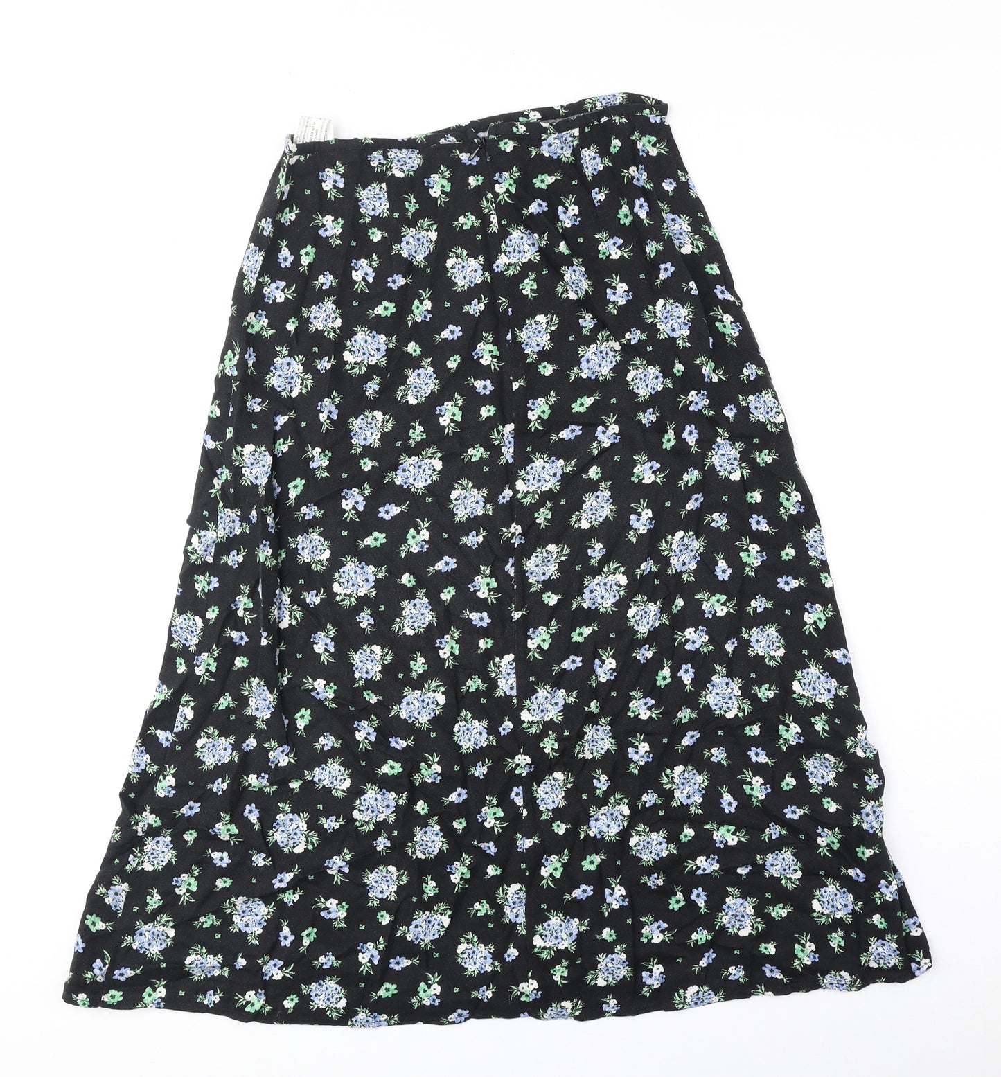 Stradivarius Womens Black Floral Polyester Peasant Skirt Size 10 Zip