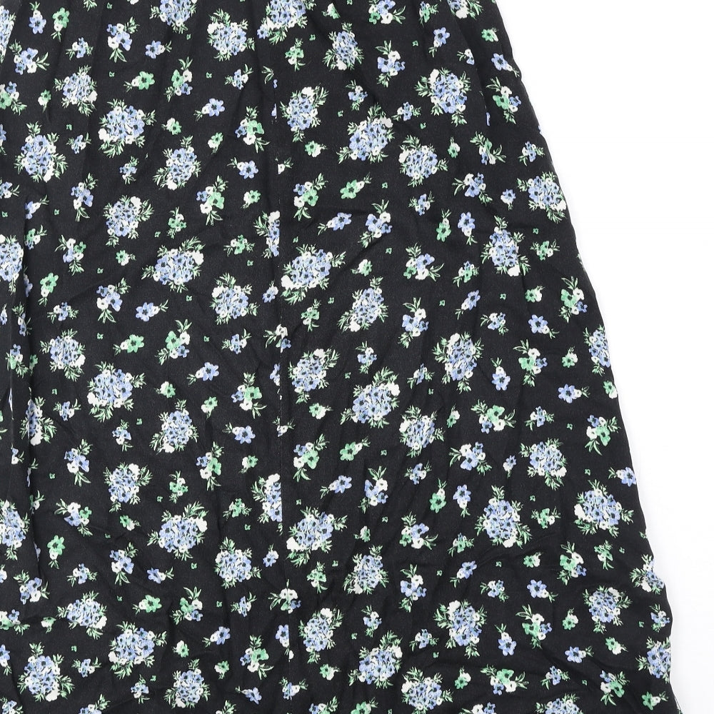 Stradivarius Womens Black Floral Polyester Peasant Skirt Size 10 Zip