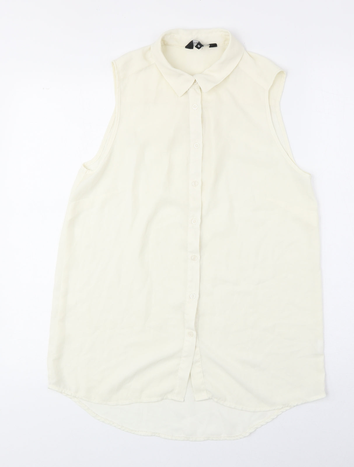 New Look Womens Ivory Polyester Basic Button-Up Size 10 Collared