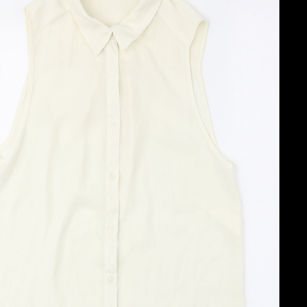 New Look Womens Ivory Polyester Basic Button-Up Size 10 Collared