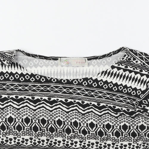 Cameo Rose Womens Black Geometric Polyester Cropped T-Shirt Size M Boat Neck