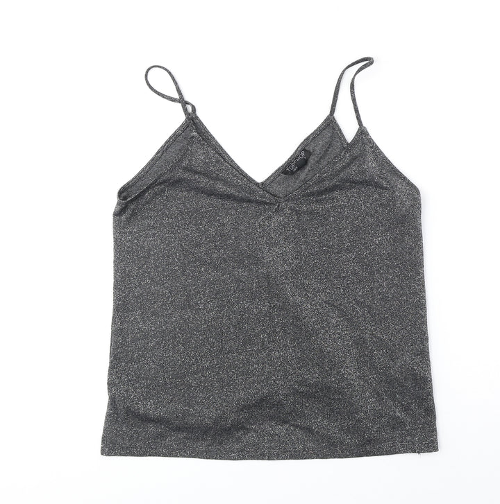Topshop Womens Black Polyester Camisole Tank Size 10 V-Neck