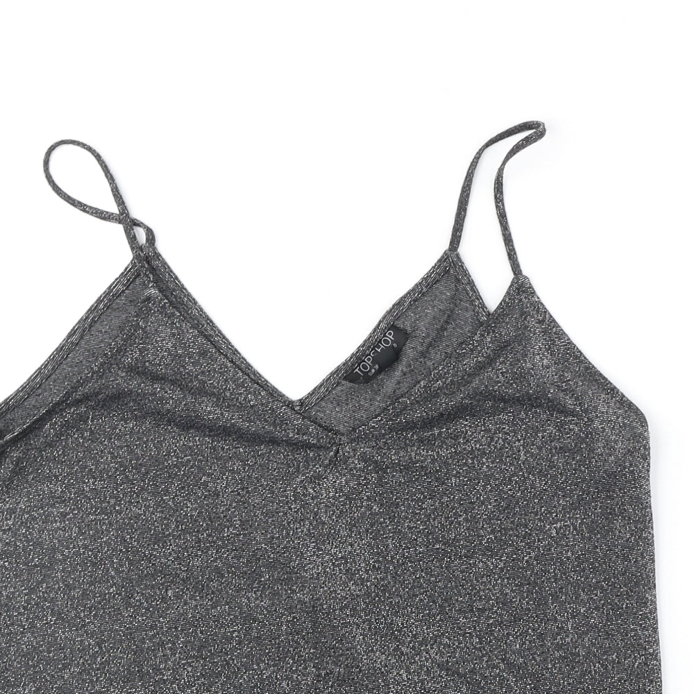 Topshop Womens Black Polyester Camisole Tank Size 10 V-Neck