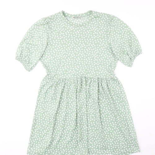 Stradivarius Womens Green Polka Dot Polyester Fit & Flare Size M Round Neck Pullover