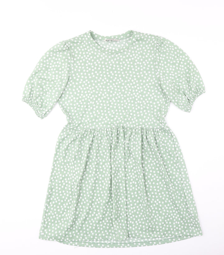 Stradivarius Womens Green Polka Dot Polyester Fit & Flare Size M Round Neck Pullover